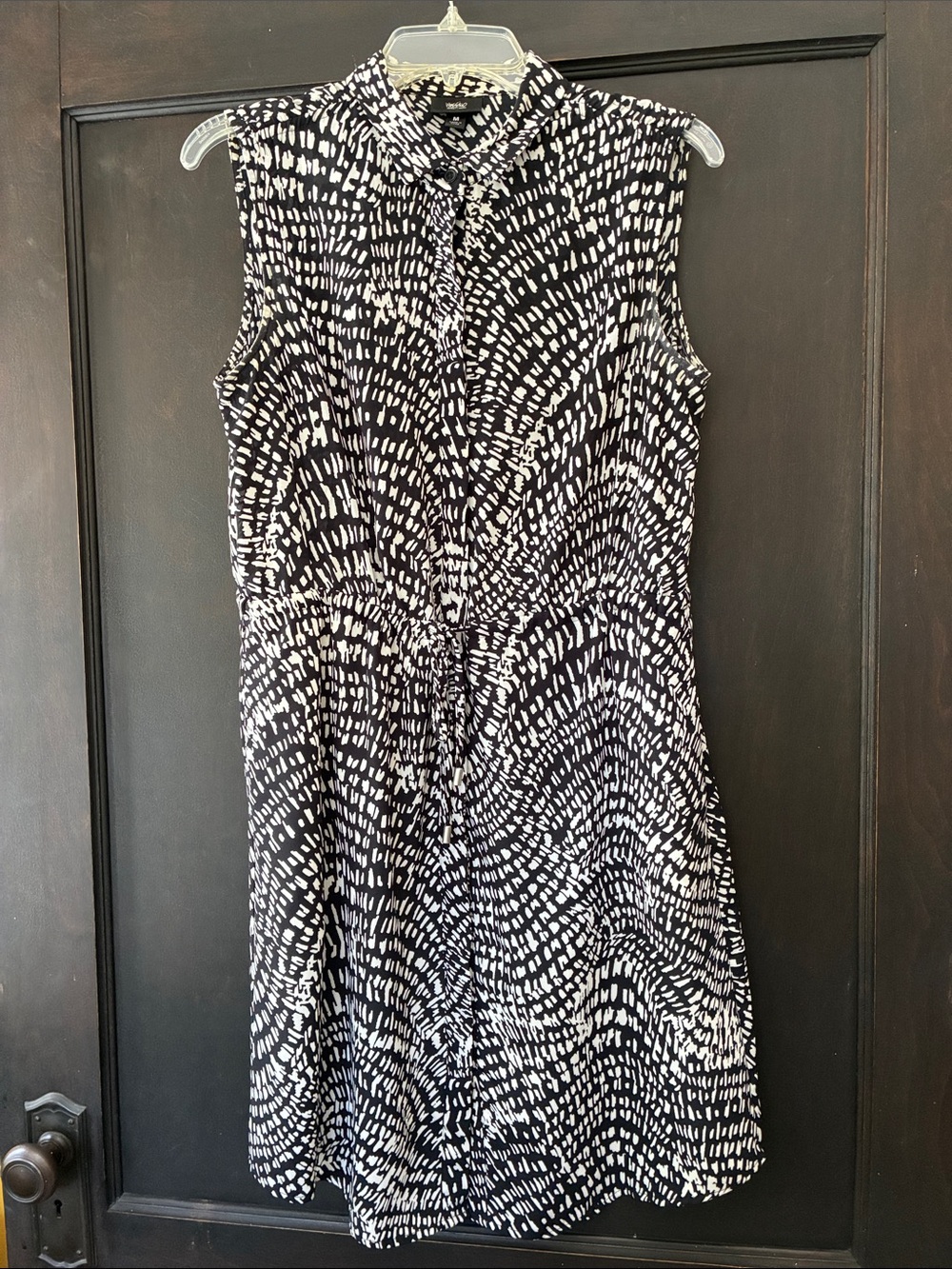 Sleeveless Black & White Patterned Shirt Dress
